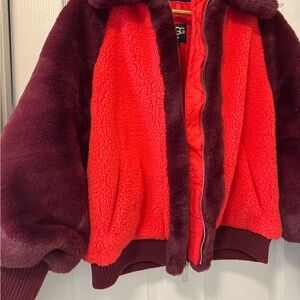 UGG Red and Burgundy Faux Fur Jacket